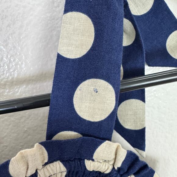 J.Crew Crewcuts Smocked Jumpsuit Girls 10 Navy White Polk Linen Blend One Piece - Picture 7 of 10